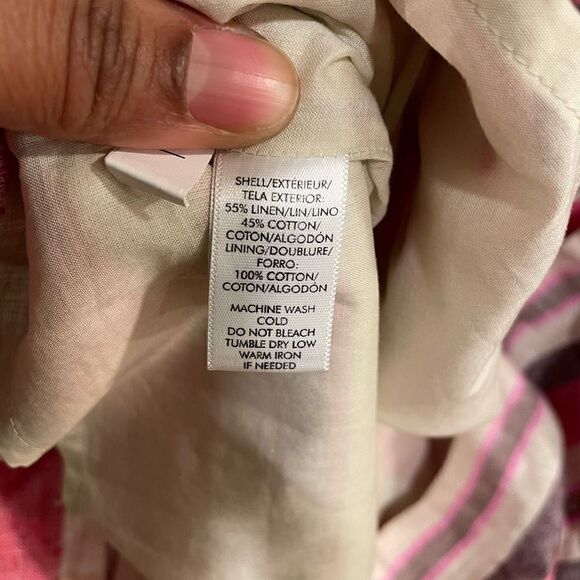 Ann Taylor LOFT Dress Womens 16 Striped Linen Blend Mini Belted Cut Out Back - Picture 8 of 13